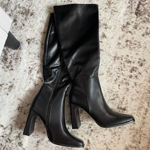 Lulus black square toe knee high boots
